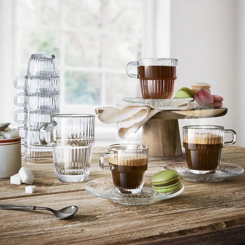 14 cm - Bormioli Rocco Barshine Tea Piattino Tazza Te Mug In Vetro Set 6 Pz