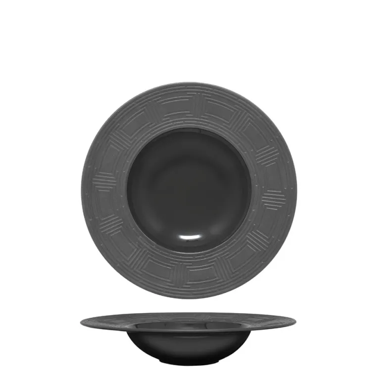 23 cm - Essentia Labyrinth Piatto Fondo Gourmet In Porcellana Set 4 Pz
