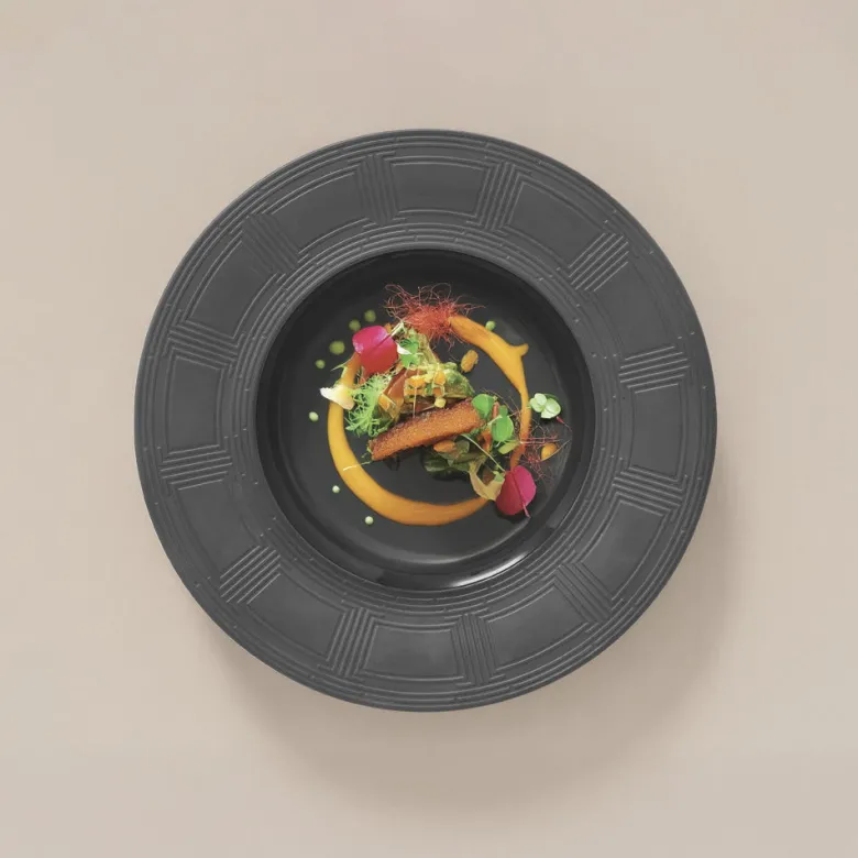 23 cm - Essentia Labyrinth Piatto Fondo Gourmet In Porcellana Set 4 Pz