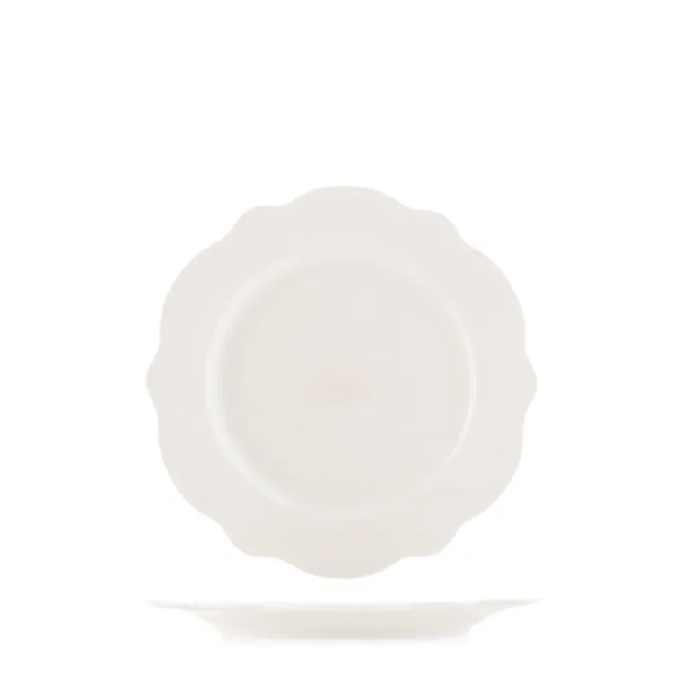 21 cm - H&H Blanc Piatto Frutta Dessert Festonato In Porcellana Set 6 Pz