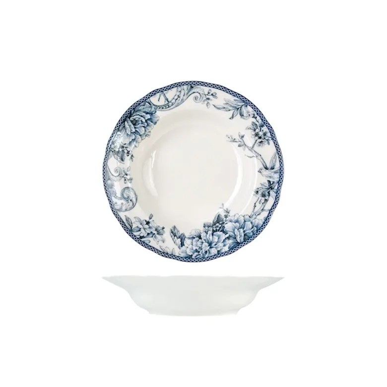 22.5 cm - H&H Kensington Piatto Fondo Decorato In Porcellana - Set 6 Pz