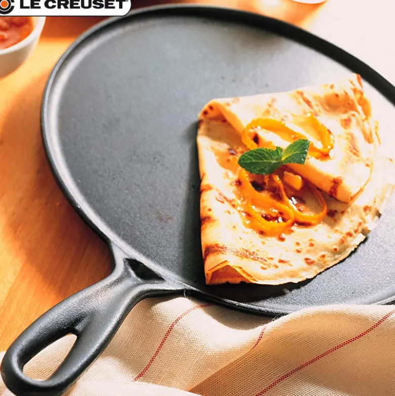 27 cm - Le Creuset Crepiera Rotonda In Ghisa Con Spatola In Legno