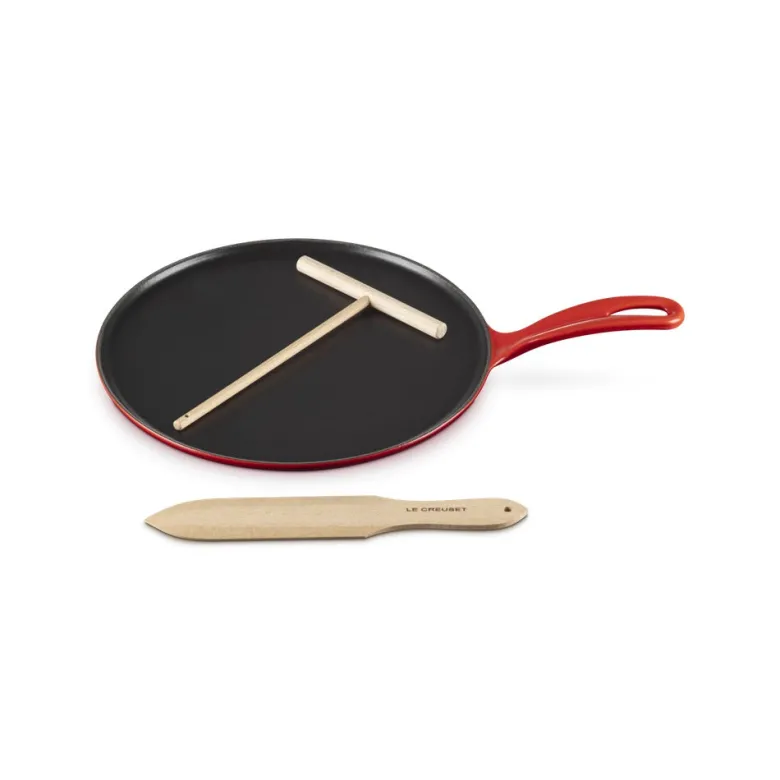 27 cm - Le Creuset Crepiera Rotonda In Ghisa Con Spatola In Legno