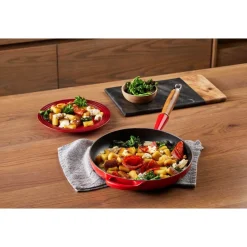 28 cm - Le Creuset Evolution Padella Bassa In Ghisa Vetrificata Con Manico In Legno