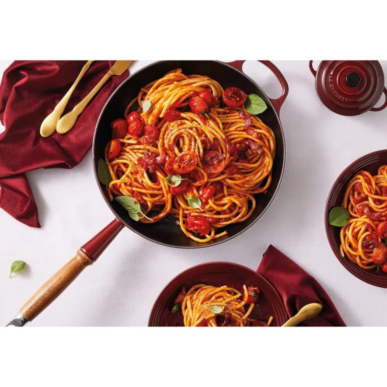 28 cm - Le Creuset Evolution Padella Bassa In Ghisa Vetrificata Con Manico In Legno