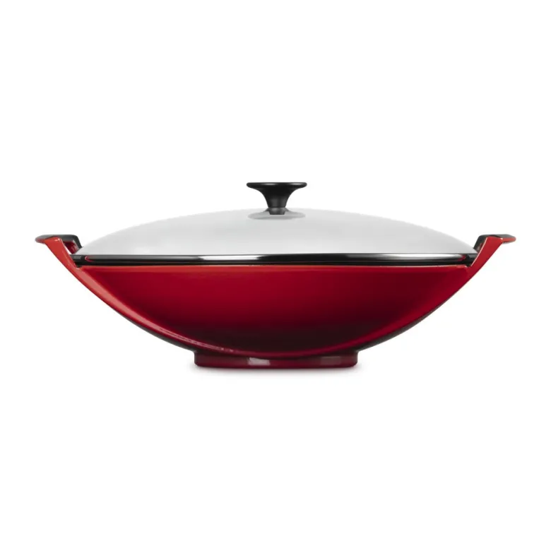 36 cm - Le Creuset Forme Speciali Wok In Ghisa Vetrificata Con Coperchio In Vetro