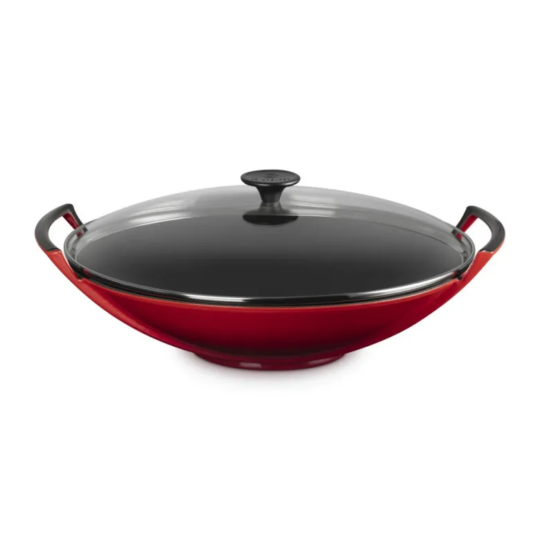 36 cm - Le Creuset Forme Speciali Wok In Ghisa Vetrificata Con Coperchio In Vetro