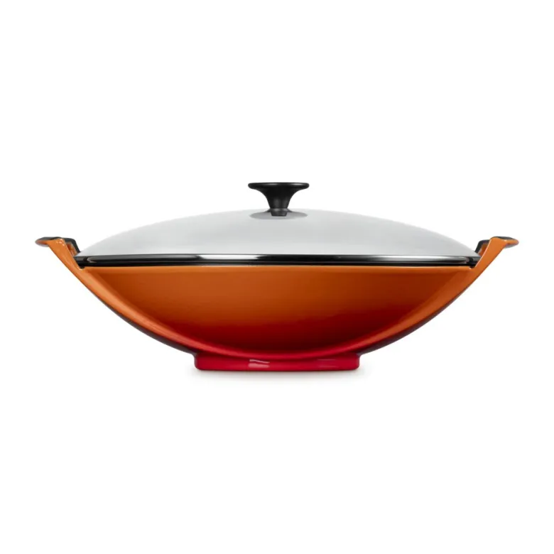 36 cm - Le Creuset Forme Speciali Wok In Ghisa Vetrificata Con Coperchio In Vetro