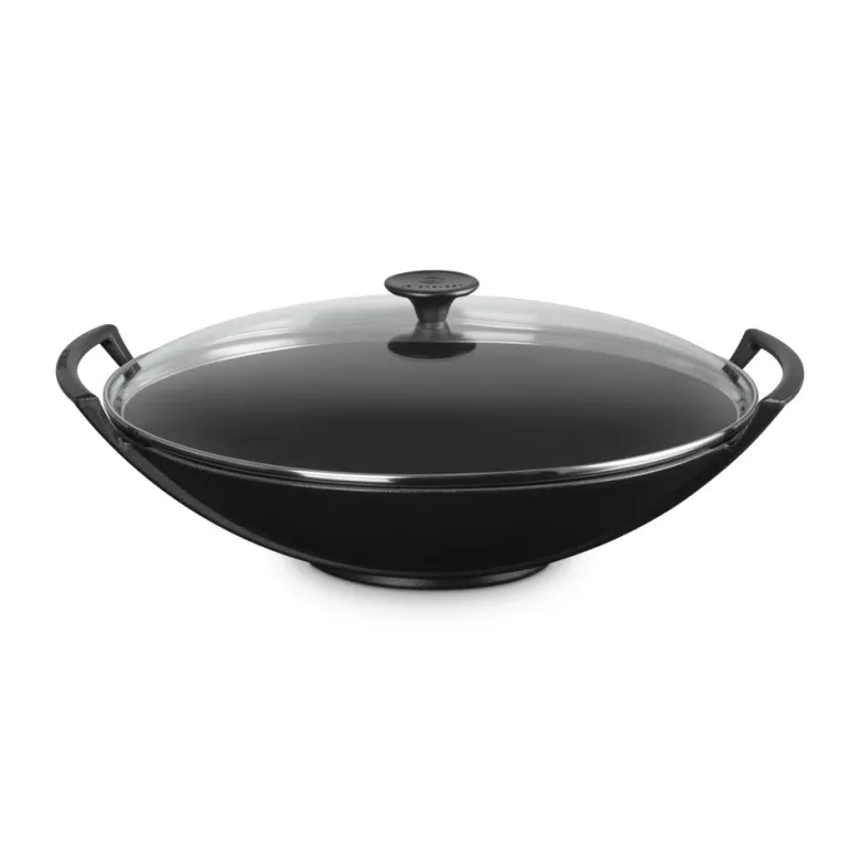36 cm - Le Creuset Forme Speciali Wok In Ghisa Vetrificata Con Coperchio In Vetro