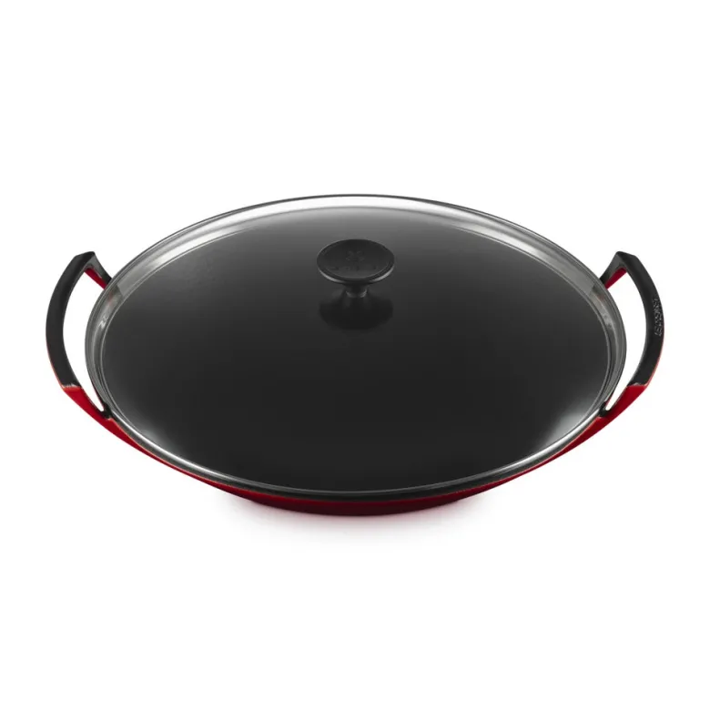 36 cm - Le Creuset Forme Speciali Wok In Ghisa Vetrificata Con Coperchio In Vetro
