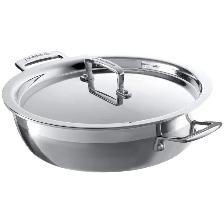 30 cm - Le Creuset Inox Essential Tegame Basso Con Coperchio In Acciaio Inox