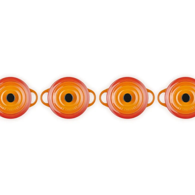 10 cm - Le Creuset Mini Cocotte Casseruola Rotonda In Gres Vetrificato - Set 4 Pz