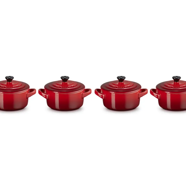 10 cm - Le Creuset Mini Cocotte Casseruola Rotonda In Gres Vetrificato - Set 4 Pz