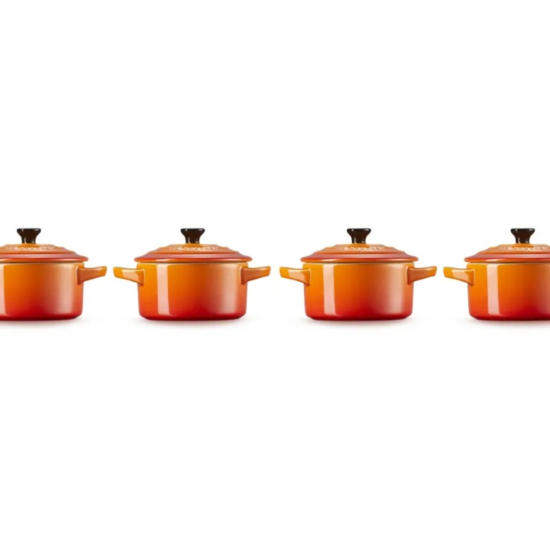 10 cm - Le Creuset Mini Cocotte Casseruola Rotonda In Gres Vetrificato - Set 4 Pz