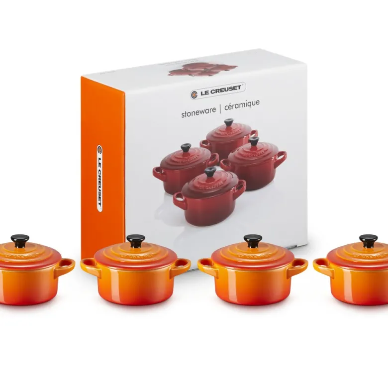 10 cm - Le Creuset Mini Cocotte Casseruola Rotonda In Gres Vetrificato - Set 4 Pz