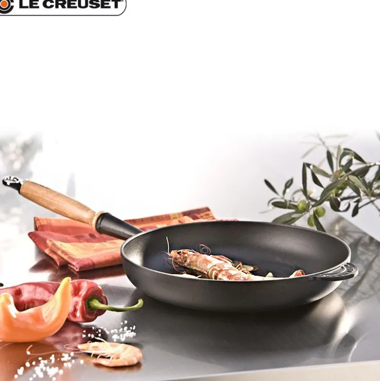 28 cm - Le Creuset Padella Alta In Ghisa Con Manico In Legno