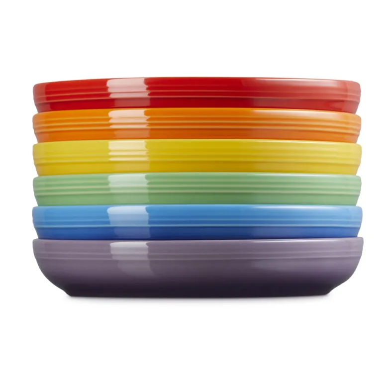 22 cm - Le Creuset Rainbow Coupe Piatto Piano Colori Assortiti In Gres Vetrificato Set 6 Pz