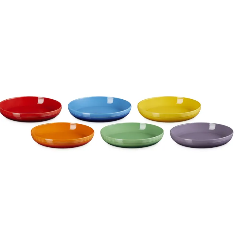 22 cm - Le Creuset Rainbow Coupe Piatto Piano Colori Assortiti In Gres Vetrificato Set 6 Pz
