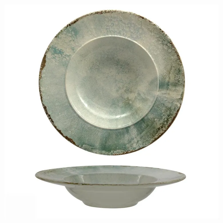 17 cm - Mesa Ceramics Matcha Piatto Fondo Pasta Bowl Decorato In Gres porcellanato Set 4 Pz