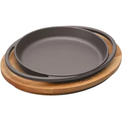 20 cm - Paderno Cast Iron Cookware Piatto In Ghisa Con Supporto In Legno