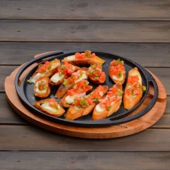 20 cm - Paderno Cast Iron Cookware Piatto In Ghisa Con Supporto In Legno