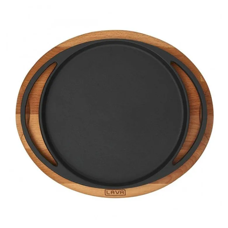 16 cm - Paderno Cast Iron Cookware Piatto In Ghisa Con Supporto In Legno