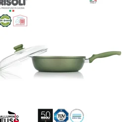 28 cm - Risoli Dr.Green Stone Extra Induction Padella Alta Antiaderente In Alluminio Con Coperchio