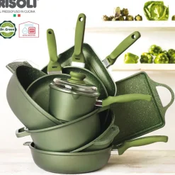 24 cm - Risoli Dr.Green Stone Extra Induction Casseruola Bassa Antiaderente In Alluminio Con Coperchio