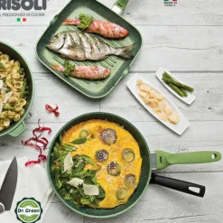 28 cm - Risoli Dr.Green Stone Padella Alta Antiaderente In Alluminio Con Coperchio In Vetro