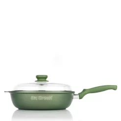 28 cm - Risoli Dr.Green Stone Padella Alta Antiaderente In Alluminio Con Coperchio In Vetro