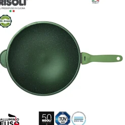 30 cm - Risoli Dr.Green Stone Wok Con Manico Antiaderente In Alluminio