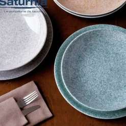 33 cm - Saturnia Granito Piatto Pizza In Porcellana - Set 6 Pz