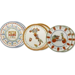 33 cm - Saturnia Pizza Handmade Piatto Pizza 3 Decori In Porcellana Set 6 Pz