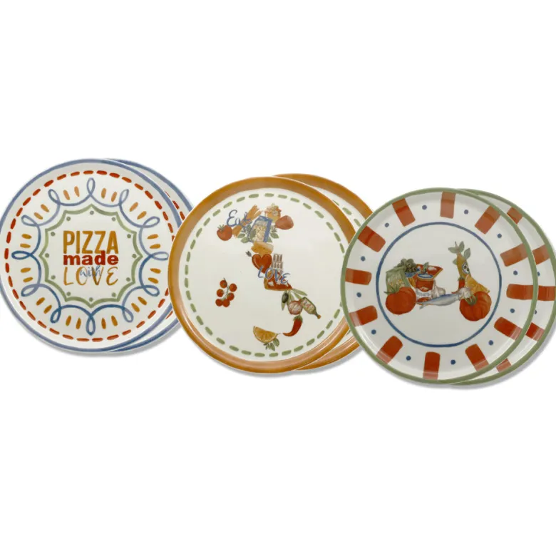 31 cm - Saturnia Pizza Handmade Piatto Pizza 3 Decori In Porcellana Set 6 Pz