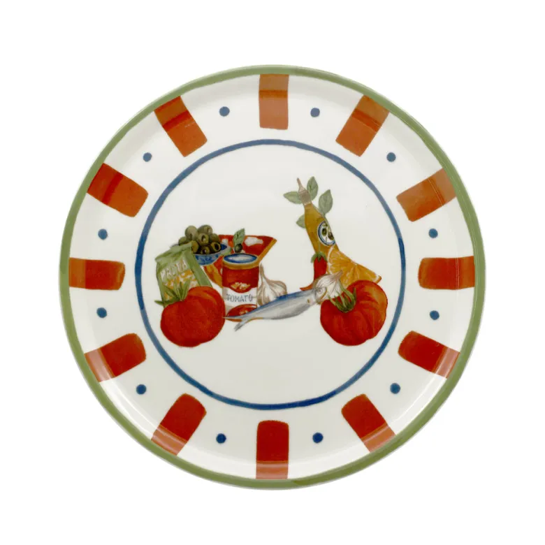 31 cm - Saturnia Pizza Handmade Piatto Pizza 3 Decori In Porcellana Set 6 Pz