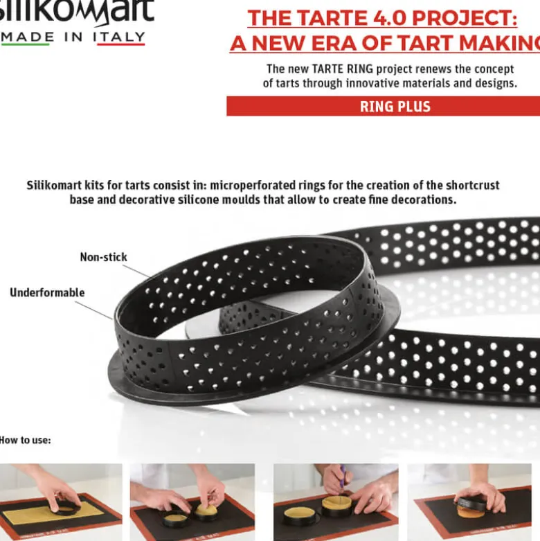 8 cm Silikomart Tarte Ring Stampo Anello Microforato Antiaderente In Silicone - Set 6 Pz