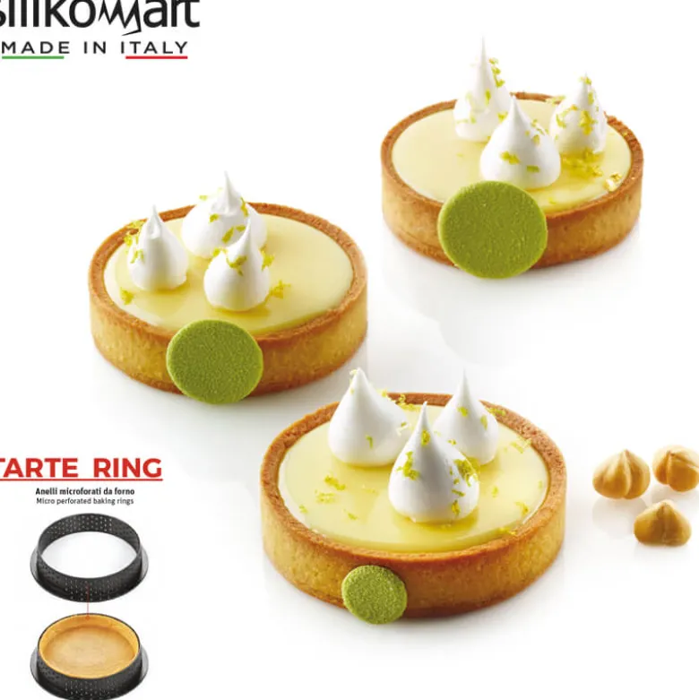 8 cm Silikomart Tarte Ring Stampo Anello Microforato Antiaderente In Silicone - Set 6 Pz