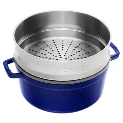 26 cm - Staub Cocotte Casseruola Rotonda In Ghisa Smaltata Con Cestello Vapore