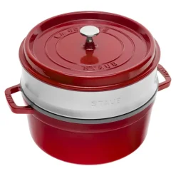 26 cm - Staub Cocotte Casseruola Rotonda In Ghisa Smaltata Con Cestello Vapore