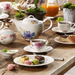 19 cm - Villeroy & Boch Mariefleur Gris Basic Piattino Tazza Cappuccino In Porcellana Premium - Set 6 Pz