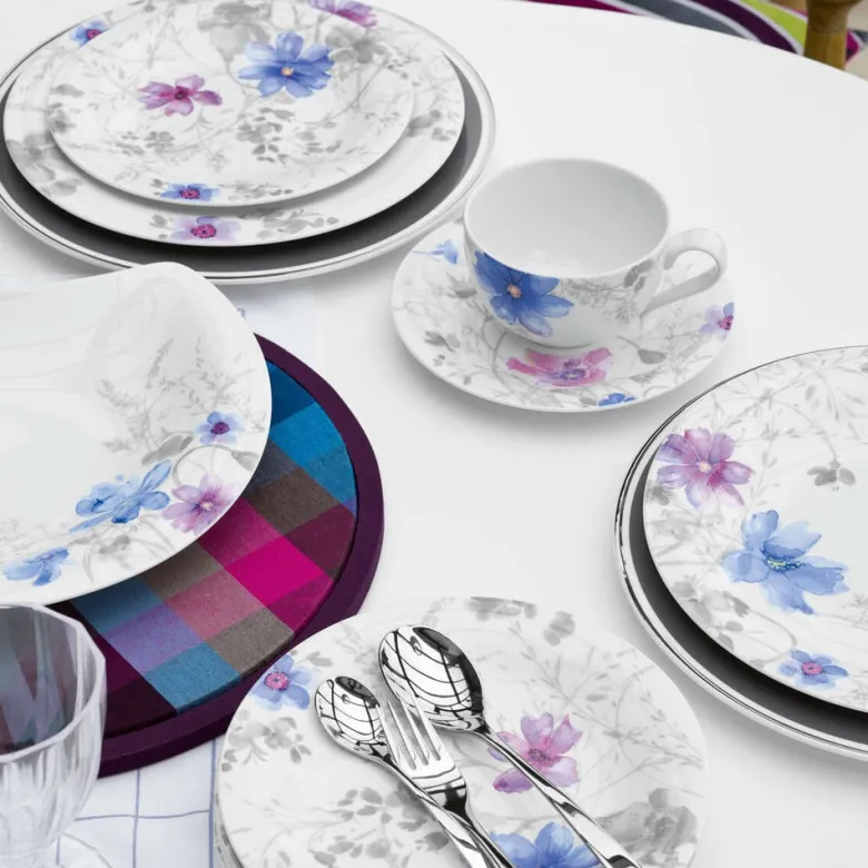 26.8 cm - Villeroy & Boch Mariefleur Gris Basic Piatto Piano In Porcellana Premium - Set 6 Pz