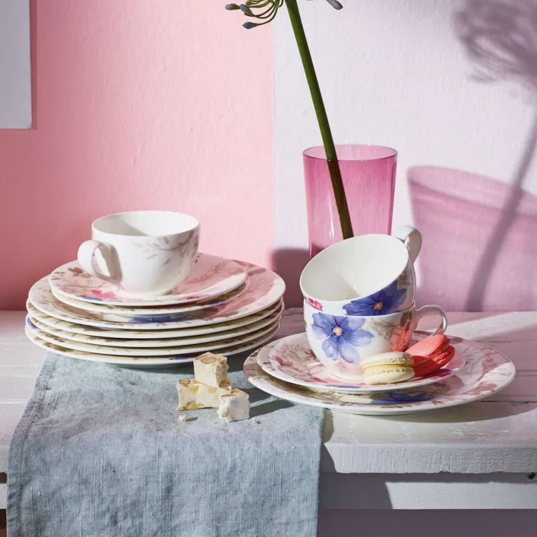 16.7 cm - Villeroy & Boch Mariefleur Gris Basic Piattino Tazzina Caffè In Porcellana Premium - Set 6 Pz