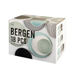 H&H Bergen Servizio Piatti In Stoneware - Set 18 Pz