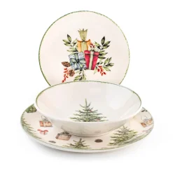 H&H Christmas Carol Servizio Piatti In Stoneware - Set 18 Pz
