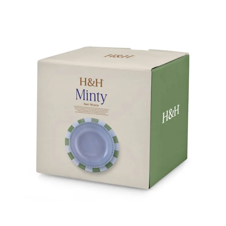 H&H Coupe Minty Servizio Piatti In Porcellana - Set 18 Pz