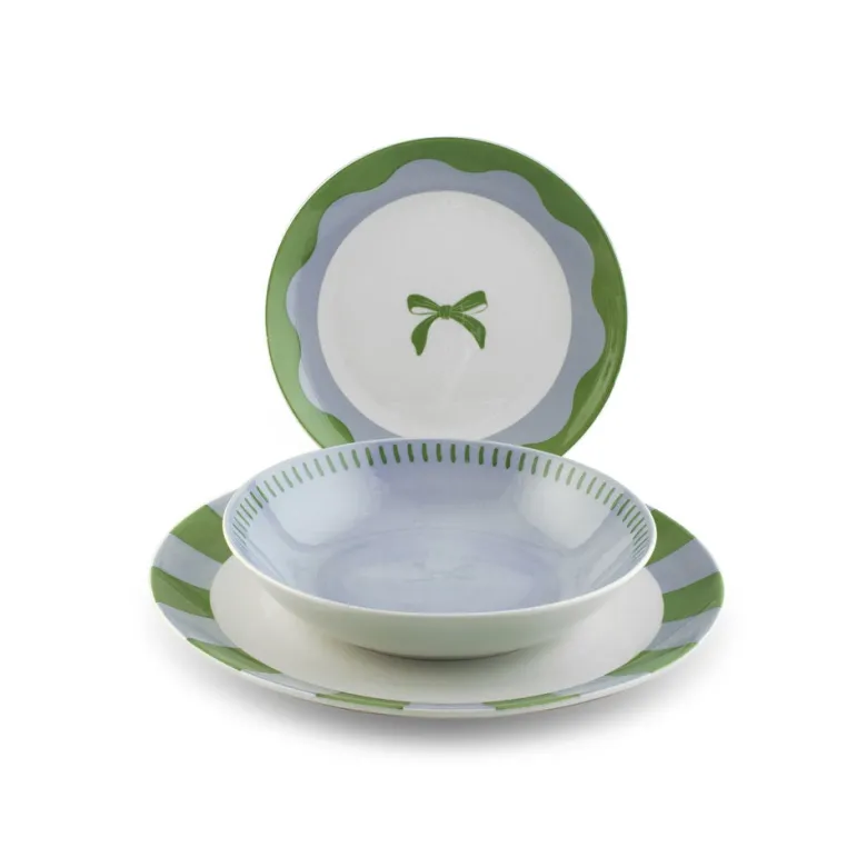 H&H Coupe Minty Servizio Piatti In Porcellana - Set 18 Pz