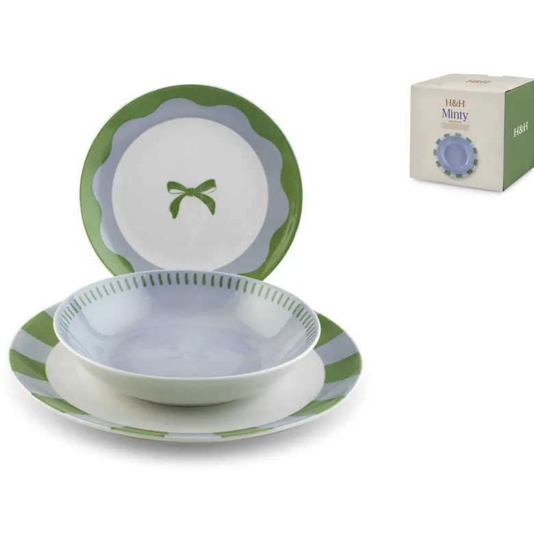 H&H Coupe Minty Servizio Piatti In Porcellana - Set 18 Pz