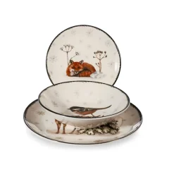 H&H Coupe Wild Spirits Servizio Piatti Con Decoro Natalizio In Stoneware Set 18 Pz