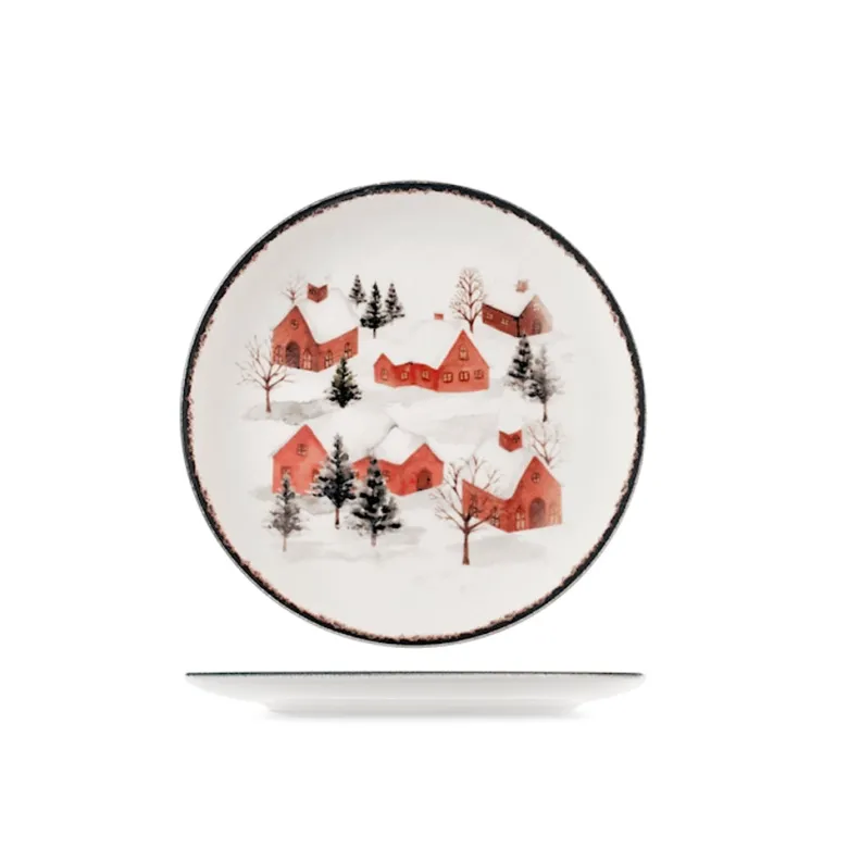 H&H Fairytale Charm Servizio Piatti Con Decoro Natalizio In Stoneware Set 18 Pz