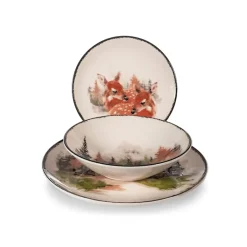 H&H Golden Woods Servizio Piatti Decoro Natalizio In Stoneware Set 18 Pz